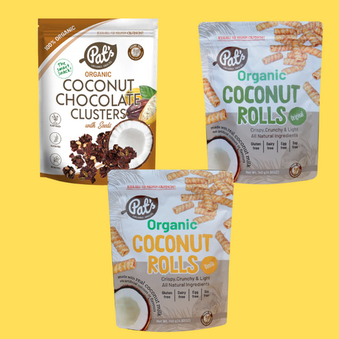 Pats organic coconut cluster & rolls -140g ( 3 Pakcs)